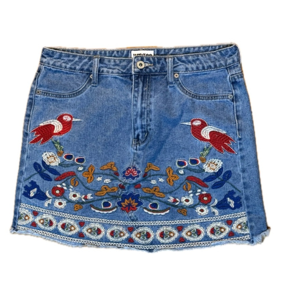 Umgee Blue Denim Skirt with cute Embroidery